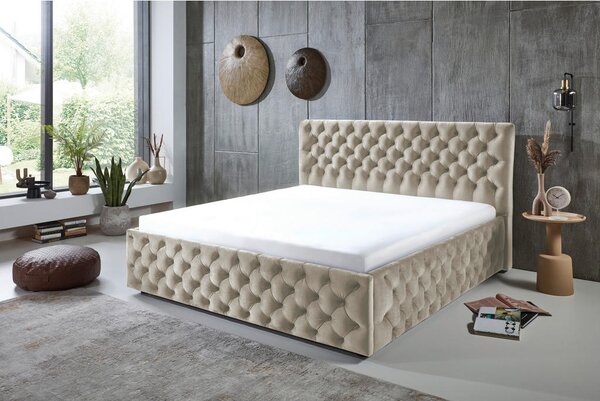 OBLAZINJENA POSTELJA 200 cm x 180 cm , tekstil bež