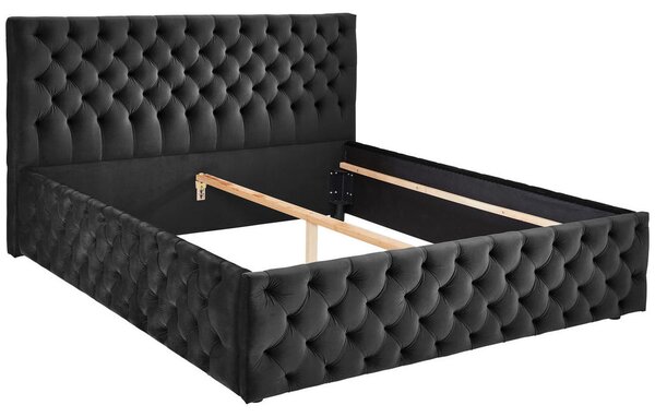 OBLAZINJENA POSTELJA 200 cm x 180 cm , tekstil črna