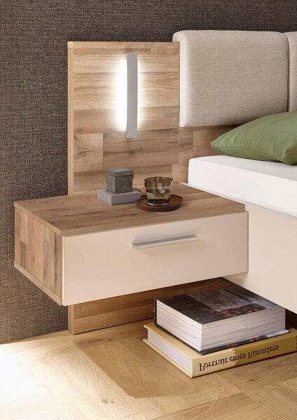 POSTELJNA GARNITURA 180 cm x 200 cm , leseni material barve hrasta, barve šampanjca