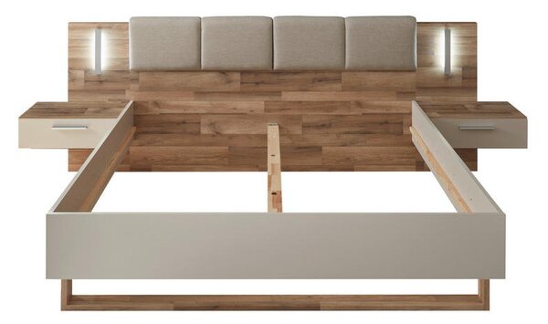 POSTELJNA GARNITURA 180 cm x 200 cm , leseni material barve hrasta, barve šampanjca