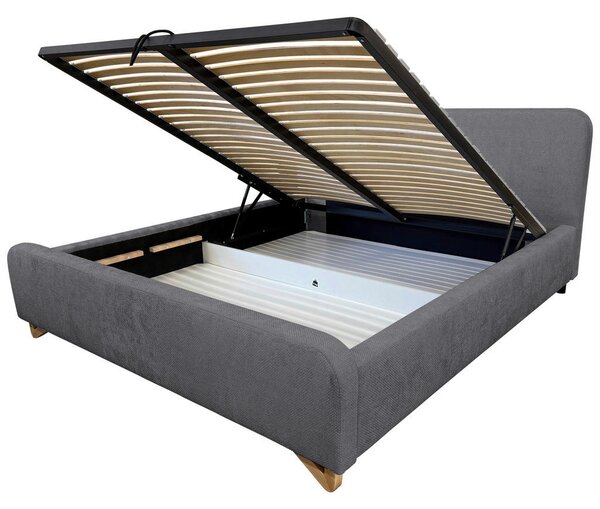OBLAZINJENA POSTELJA 180 cm x 200 cm , les, umetna masa, tekstil, leseni material antracit