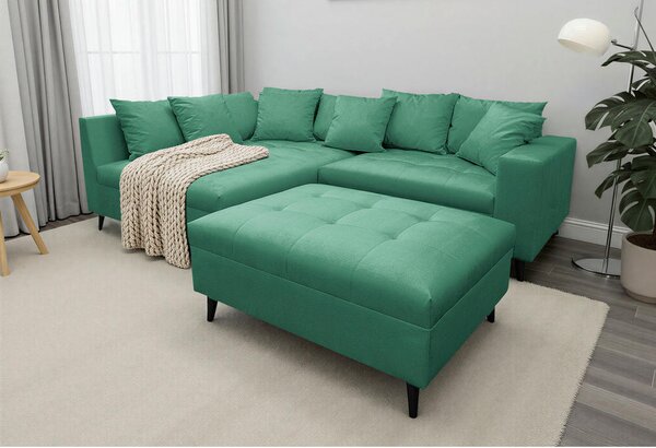 Ecksofa inkl. Hocker, mikrovlakna zelena