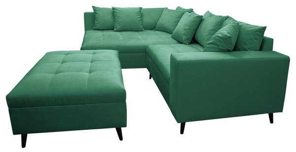 Ecksofa inkl. Hocker, mikrovlakna zelena