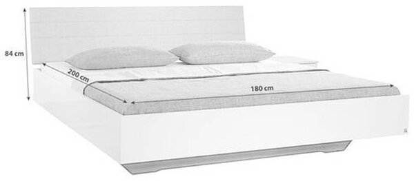 POSTELJA 180 cm x 200 cm , leseni material bela, visoki sijaj