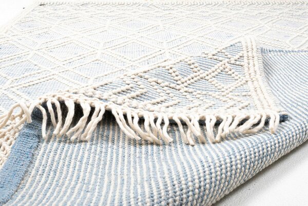ROČNO TKANA PREPROGA Colored Macrame four 140/200 cm tkano krem barve, pastelno modra