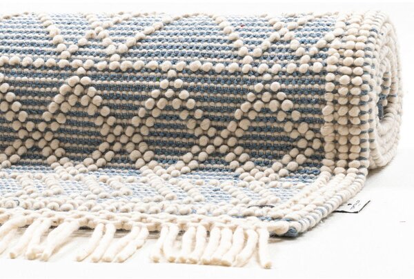 ROČNO TKANA PREPROGA Colored Macrame four 140/200 cm tkano krem barve, pastelno modra