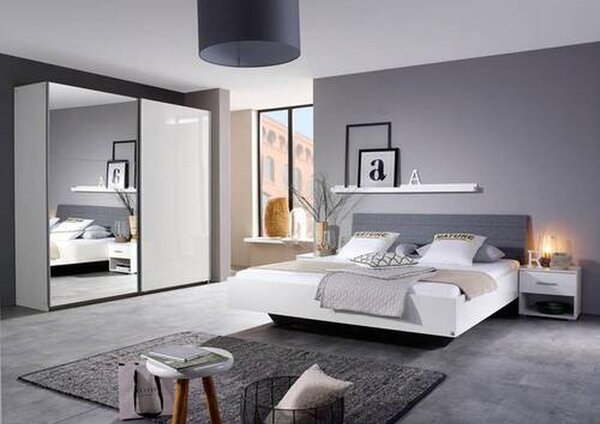 POSTELJA 180 cm x 200 cm , leseni material bela, visoki sijaj