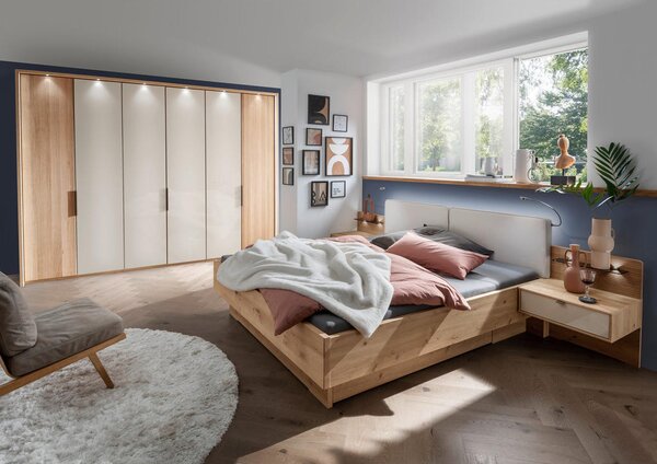 POSTELJNA GARNITURA 180 cm x 200 cm , les, tekstil, leseni material barve šampanjca, hrast bianco