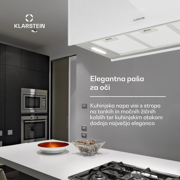 Klarstein Kronleuchter XL, napa otoška, 90 cm, cirkulacija, 590m³/h, LED, zaslon na dotik, bela