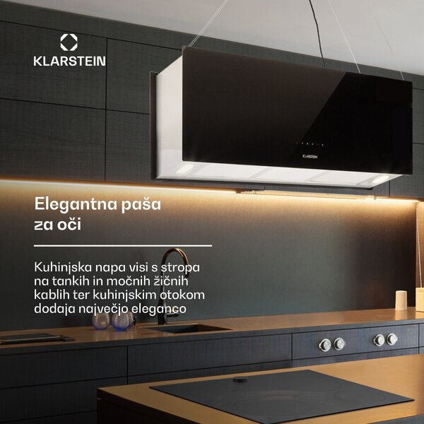 Klarstein Kronleuchter XL, stropna kuhinjska napa, 90 cm, 590 m³/h, LED, črna