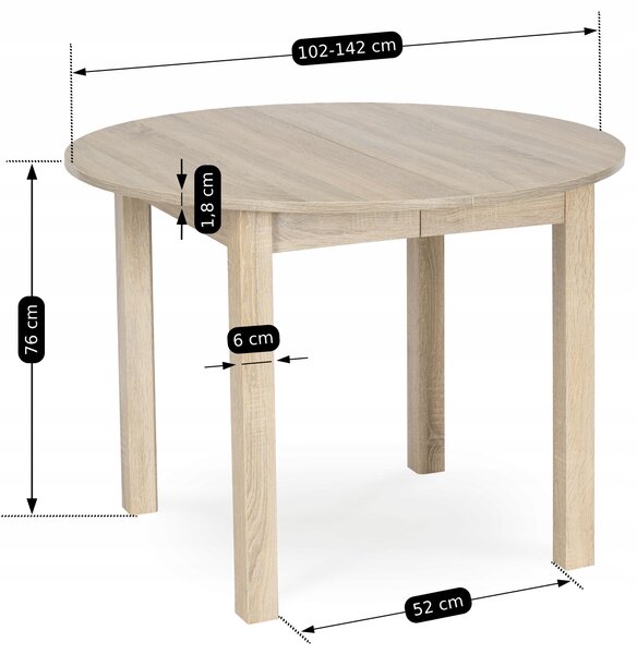 JAKS Okrogla zložljiva miza Harry 102-142 cm hrast sonoma