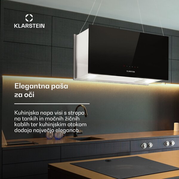 Klarstein Kronleuchter L, stropna kuhinjska napa, 60 cm, 577 m³/h, LED, črna