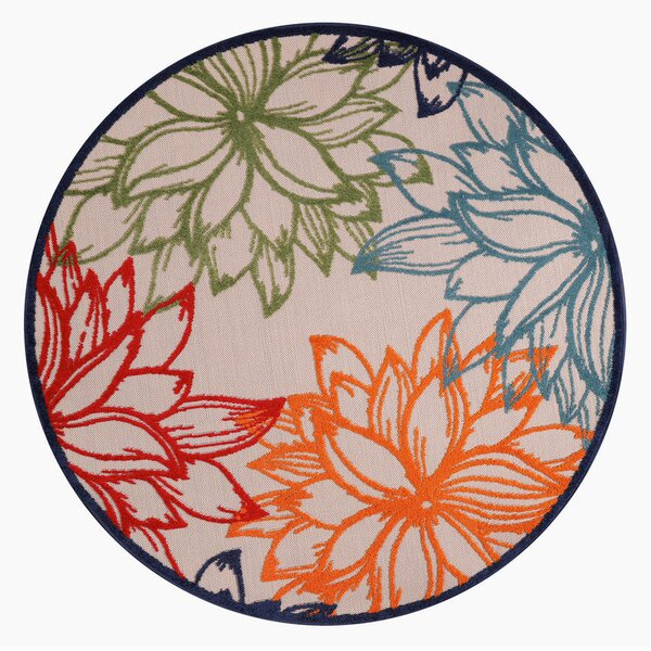 PREPROGA ZA ZUNANJO UPORABO Floral 120 cm tkano večbarvno, bela