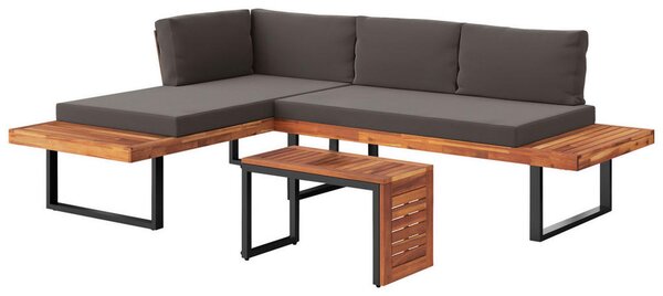LOUNGE GARNITURA akacija masivno jeklo