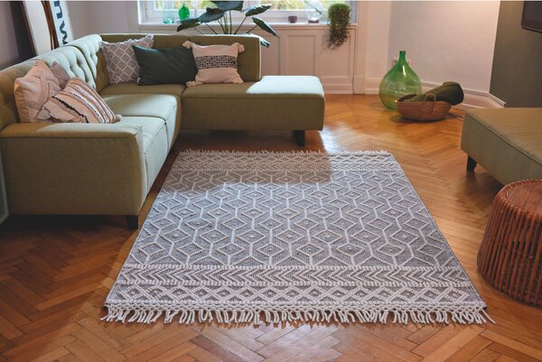 ROČNO TKANA PREPROGA Colored Macrame two 140/200 cm tkano krem barve, siva