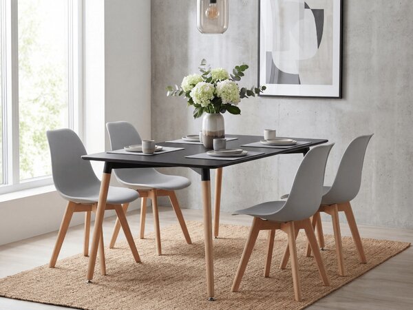 Jedilni set 1 + 4, črna miza ADRIA 120x80 cm + sivi stol KITO