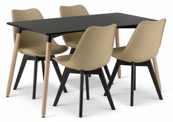 Jedilni set 1 + 4, črna miza ADRIA 120x80 cm + bež stoli BALI MARK s črnimi nogami