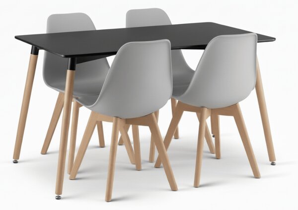 Jedilni set 1 + 4, črna miza ADRIA 120x80 cm + sivi stol KITO