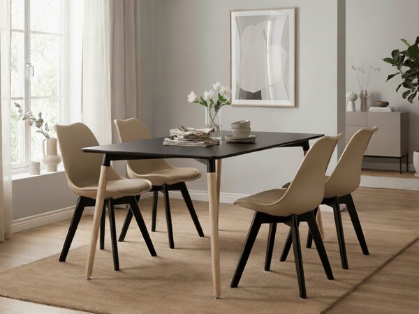 Jedilni set 1 + 4, črna miza ADRIA 120x80 cm + bež stoli BALI MARK s črnimi nogami