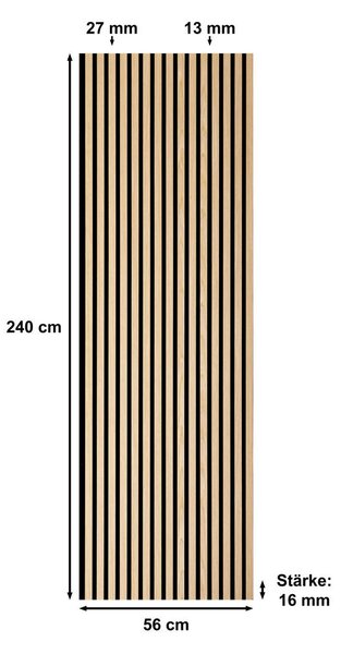 AKUSTIČNI PANEL Eiche natur Premium, 3-seitig furniert 56/240/1,6 cm