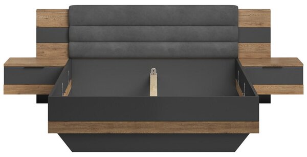 POSTELJNA GARNITURA 180 cm x 200 cm , tekstil, leseni material barve grafita, barve hrasta