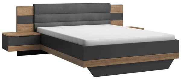 POSTELJNA GARNITURA 180 cm x 200 cm , tekstil, leseni material barve grafita, barve hrasta