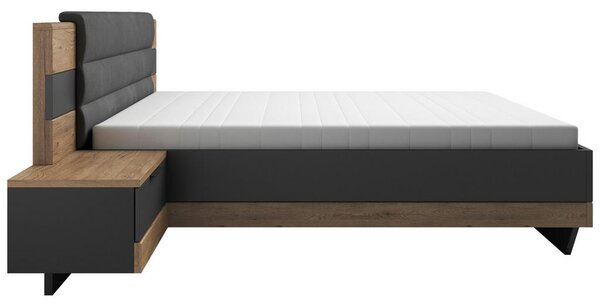 POSTELJNA GARNITURA 180 cm x 200 cm , tekstil, leseni material barve grafita, barve hrasta