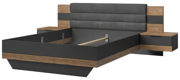 POSTELJNA GARNITURA 180 cm x 200 cm , tekstil, leseni material barve grafita, barve hrasta