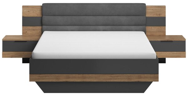 POSTELJNA GARNITURA 180 cm x 200 cm , tekstil, leseni material barve grafita, barve hrasta