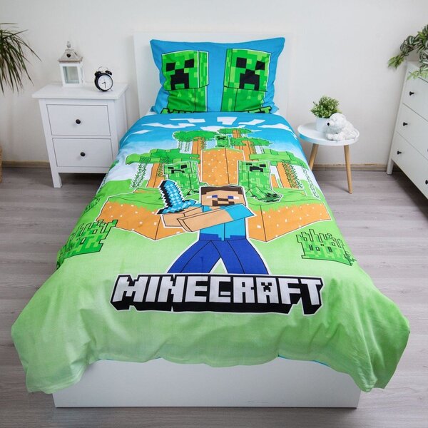 Enojna bombažna otroška posteljnina s svetlečim učinkom 140x200 cm Minecraft "Jungle Fight" – Jerry Fabrics
