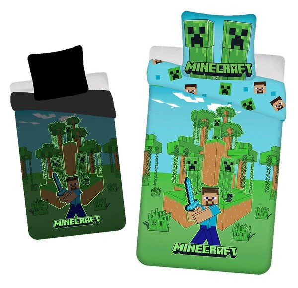 Enojna bombažna otroška posteljnina s svetlečim učinkom 140x200 cm Minecraft "Jungle Fight" – Jerry Fabrics