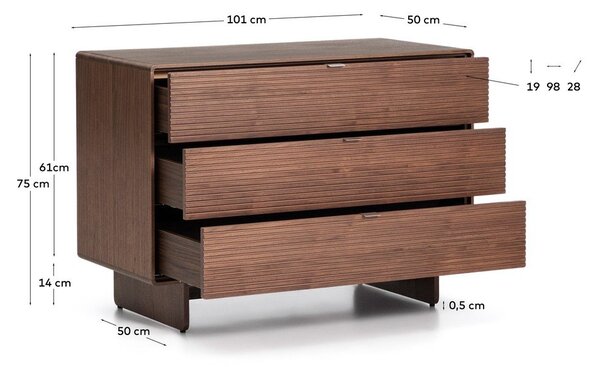 Komoda v orehovem dekorju v temni naravni barvi 101x75x50 cm Norlen – Kave Home