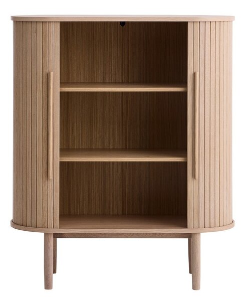 Omarica v hrastovem dekorju z drsnimi vrati v svetli naravni barvi 100x118x40 cm Meta – Unique Furniture