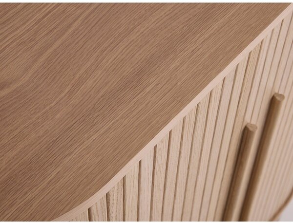 Omarica v hrastovem dekorju z drsnimi vrati v svetli naravni barvi 100x118x40 cm Meta – Unique Furniture