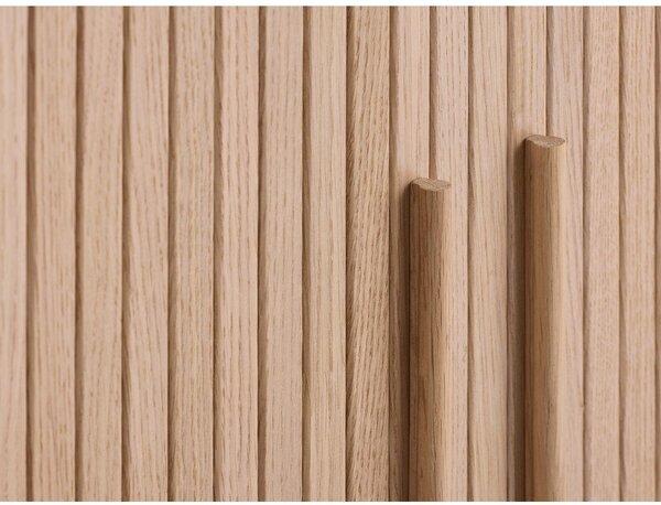 Omarica v hrastovem dekorju z drsnimi vrati v svetli naravni barvi 100x118x40 cm Meta – Unique Furniture