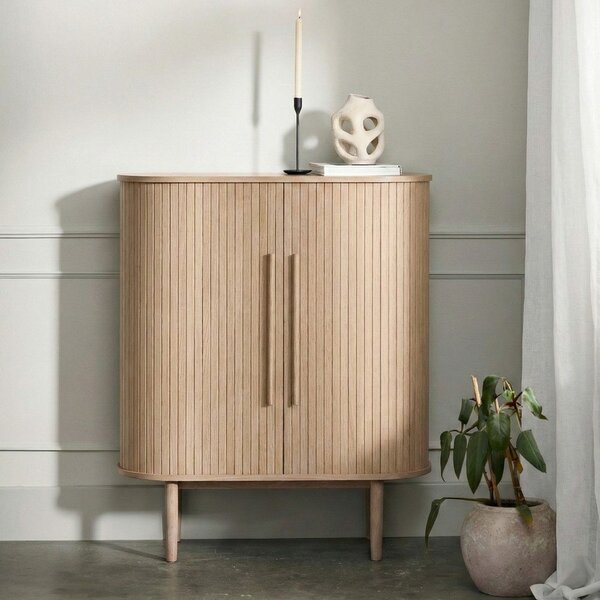 Omarica v hrastovem dekorju z drsnimi vrati v svetli naravni barvi 100x118x40 cm Meta – Unique Furniture