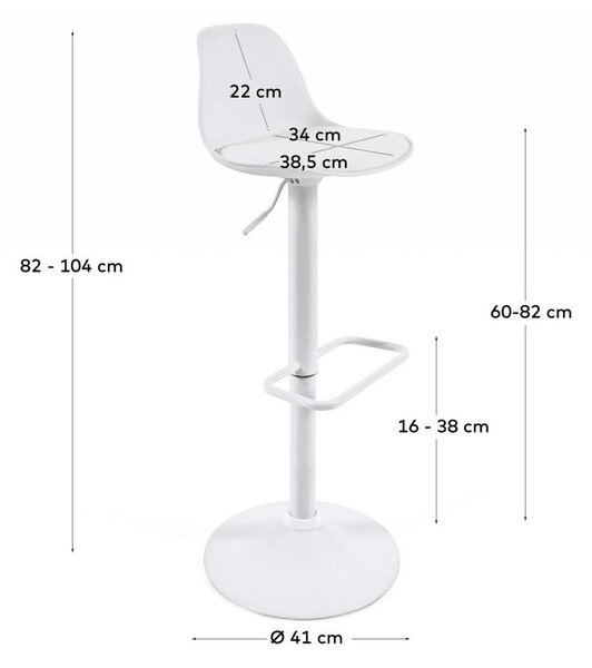 Mat bel barski stol z nastavljivo višino iz umetnega usnja (višina sedeža 60 cm) Orlando-T – Kave Home
