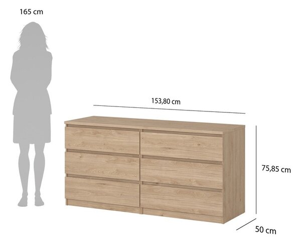 Komoda v hrastovem dekorju v naravni barvi 154x76x50 cm Naia – Tvilum