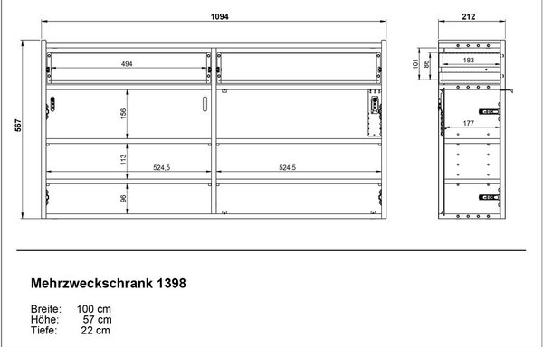 Kremno bela stenska omarica 110x57x22 cm Ameca – Germania