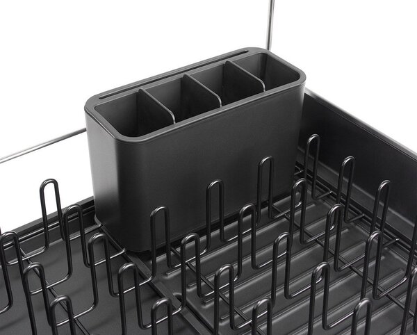 Črn plastičen nastavljiv odcejalnik posode 35,5x38 cm Extend Steel Plus – Joseph Joseph