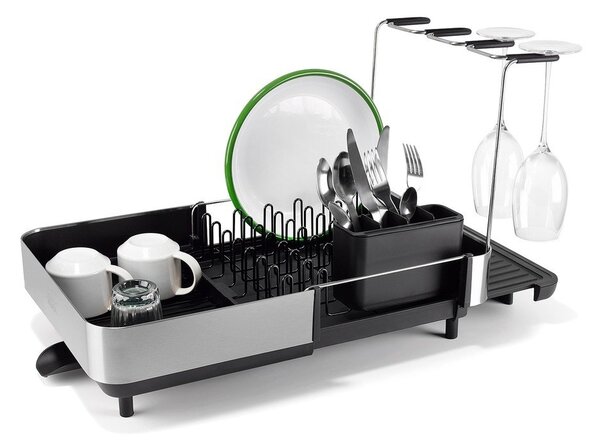 Črn plastičen nastavljiv odcejalnik posode 35,5x38 cm Extend Steel Plus – Joseph Joseph