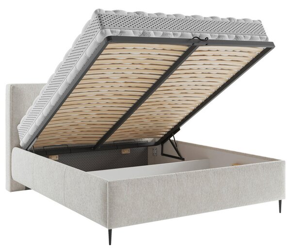 OBLAZINJENA POSTELJA 140 cm x 200 cm , les, tekstil, leseni material bež