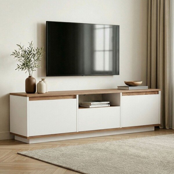 Bela/v naravni barvi TV omarica v borovem dekorju 160x42x30 cm Sentinel – Kalune Design