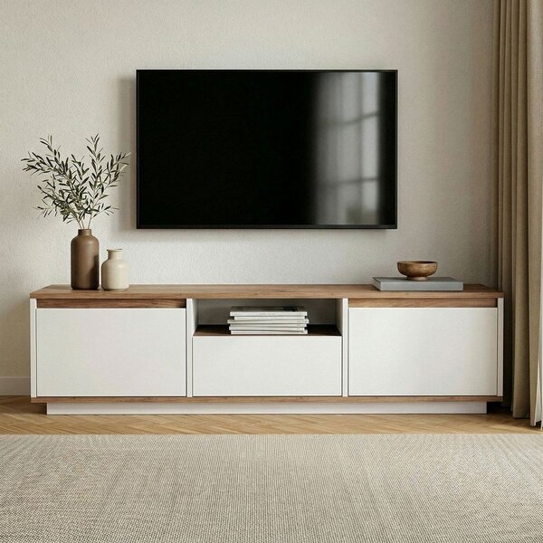 Bela/v naravni barvi TV omarica v borovem dekorju 160x42x30 cm Sentinel – Kalune Design