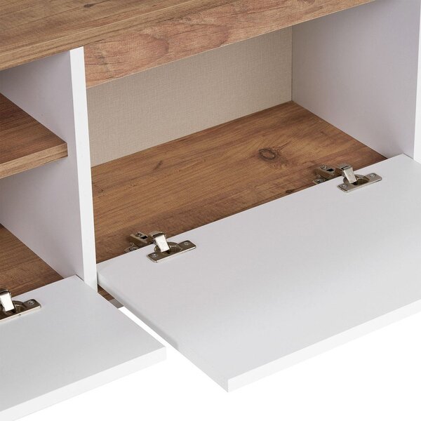 Bela/v naravni barvi TV omarica v borovem dekorju 160x42x30 cm Sentinel – Kalune Design