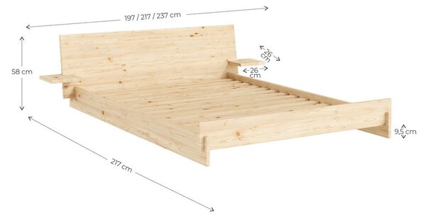 Zakonska postelja iz masivnega bora z letvenim dnom 180x200 cm v svetli naravni barvi Latch – Karup