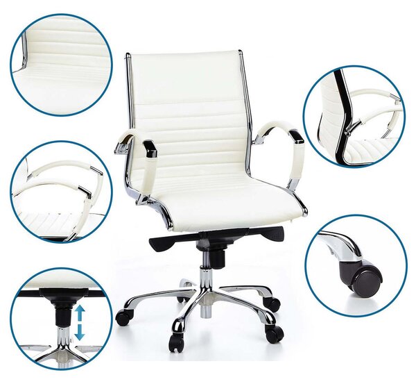 VRTLJIVI STOL tekstil, usnje krem barve, barve kroma