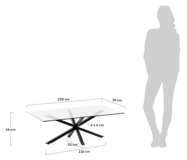 Črna klubska mizica s stekleno mizno ploščo 70x130 cm Argo – Kave Home