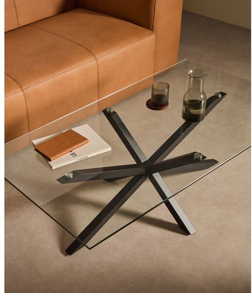 Črna klubska mizica s stekleno mizno ploščo 70x130 cm Argo – Kave Home