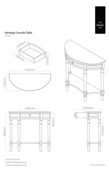 Siva stranska mizica iz masivnega bora 33x81 cm Heritage – Premier Housewares